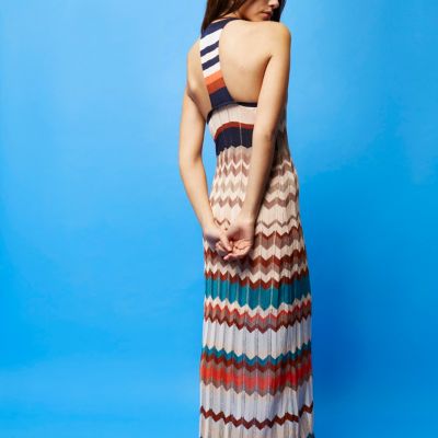 RI Studio beige zig zag knit maxi dress